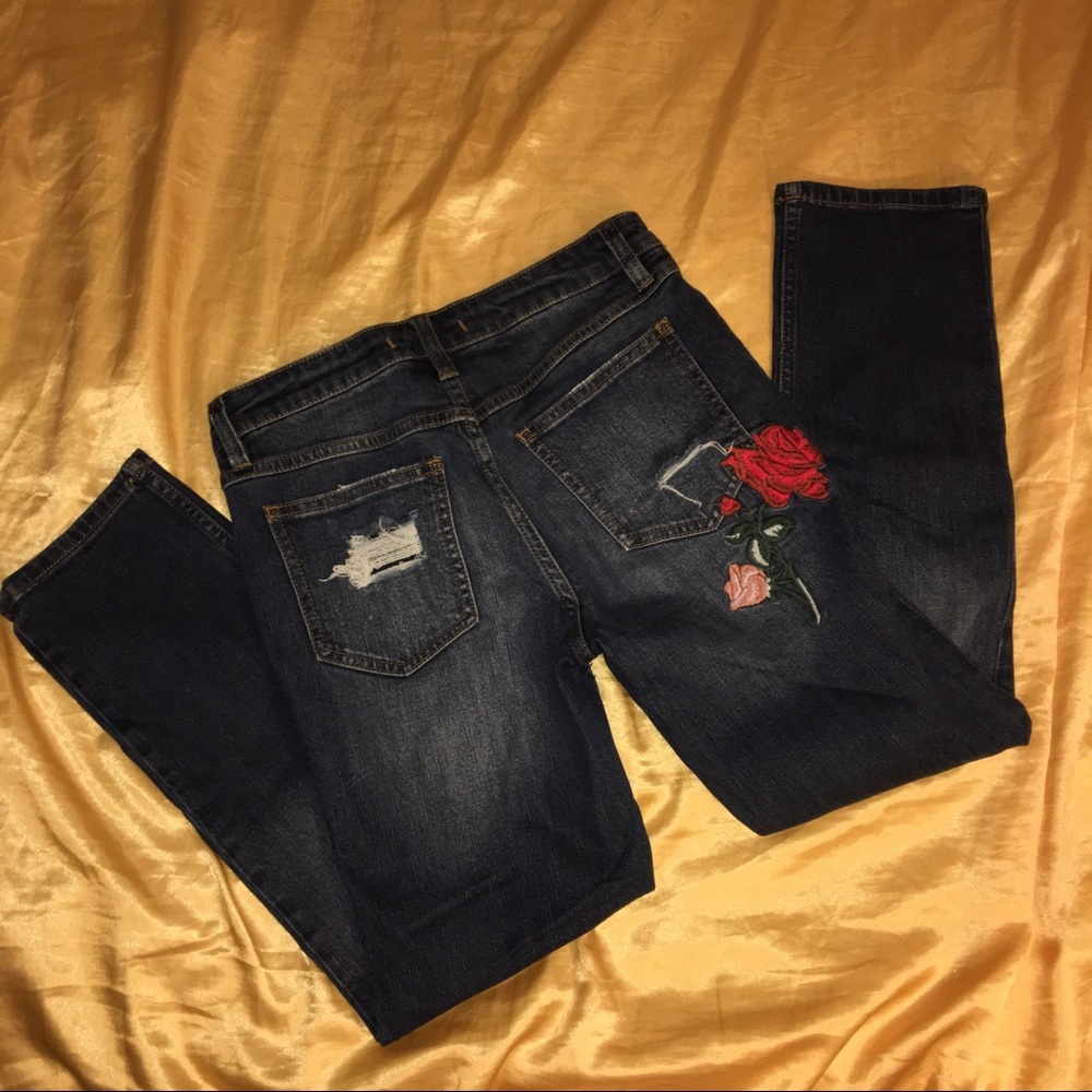 distressed rose patch free people jeans
